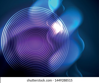 Neon glowing techno wave lines, blue hi-tech futuristic abstract background template