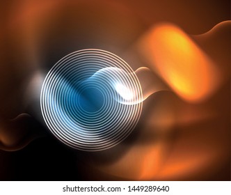 Neon glowing techno wave lines, blue hi-tech futuristic abstract background template