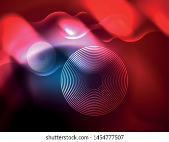 Neon glowing techno wave lines, blue hi-tech futuristic abstract background template
