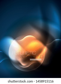 Neon glowing techno wave lines, blue hi-tech futuristic abstract background template