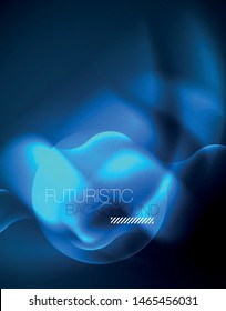 Neon glowing techno wave lines, blue hi-tech futuristic abstract background template