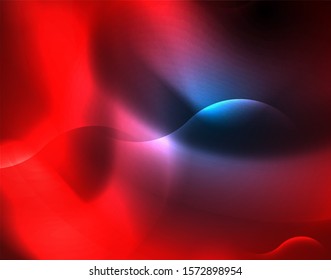Neon glowing techno wave lines, blue hi-tech futuristic abstract background template