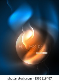 Neon glowing techno wave lines, blue hi-tech futuristic abstract background template