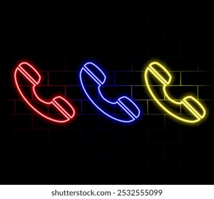 Símbolo de chamada telefônica luminoso Neon isolado no plano de fundo preto. ícone de chamada telefônica neon. ícone de telefone tocando brilhante. Sinal de telefone. Contacte-nos. neon Telefone símbolo ícone..