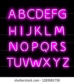 Neon glowing text alphabet. Vector illustration on dark background. Easy to use for your design. EPS10.