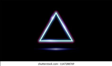 Neon glowing triangle on dark background. Retrofuturistic synthwave/ cyberpunk style.