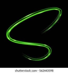 Neon glowing vector lines. Light effect on a bright background. Speed of wave effects. Green motion blur.