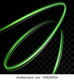 Neon glowing vector lines. Light effect on a bright background. Speed of wave effects. Green motion blur.