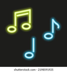 Signo de notas de música brillantes neón, señal de música, diseño para aplicaciones móviles, sitios web, reproductores de música, etc.