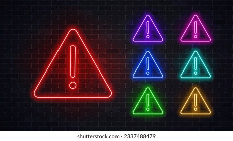 Neonleuchtendes Warnsymbol. Vektorgrafik