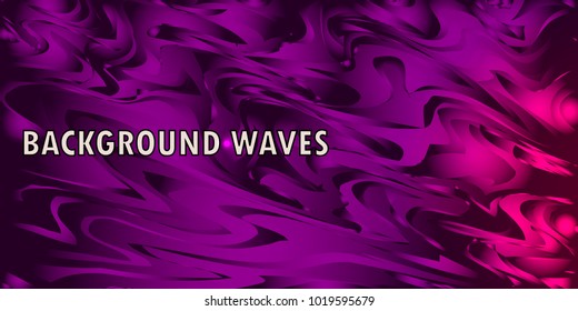 Neon glowing wave, magic energy and light motion background. Vector wallpaper template. Purple background with waves