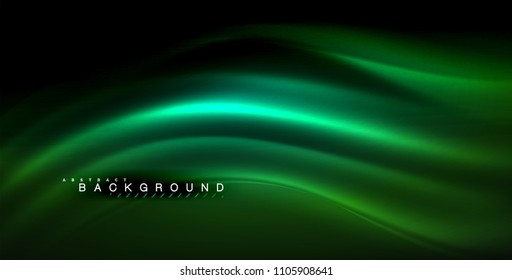 Neon glowing wave, magic energy and light motion background. Vector illustration