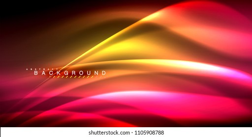 Neon glowing wave, magic energy and light motion background. Vector illustration