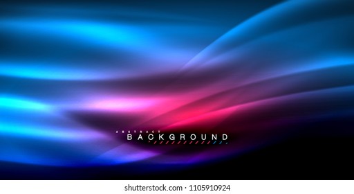 Neon glowing wave, magic energy and light motion background. Vector illustration