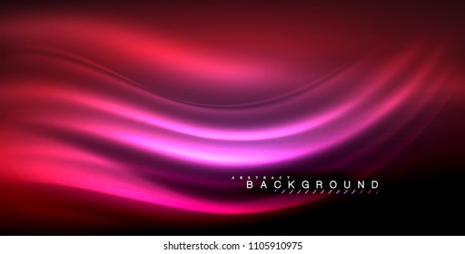 Neon glowing wave, magic energy and light motion background. Vector illustration