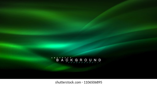 Neon glowing wave, magic energy and light motion background. Vector illustration
