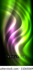 Neon glowing wave, magic energy and light motion background. Vector illustration