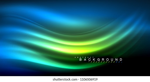 Onda brillante neón, energía mágica y fondo de movimiento de luz. Ilustración del vector