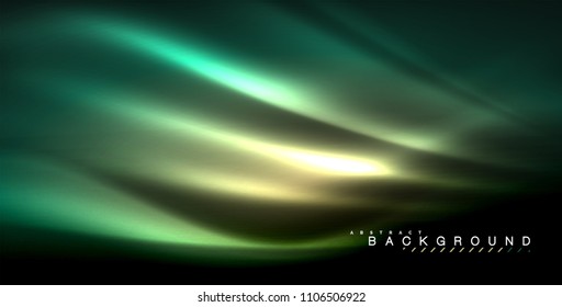 Neon glowing wave, magic energy and light motion background. Vector illustration