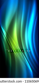 Neon glowing wave, magic energy and light motion background. Vector illustration