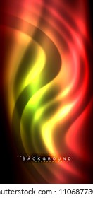 Onda brillante neón, energía mágica y fondo de movimiento de luz. Ilustración del vector