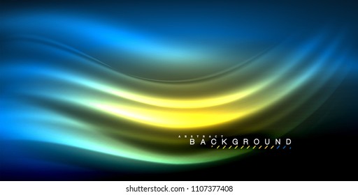 Neon glowing wave, magic energy and light motion background. Vector illustration