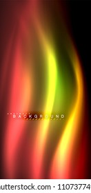 Neon glowing wave, magic energy and light motion background. Vector illustration