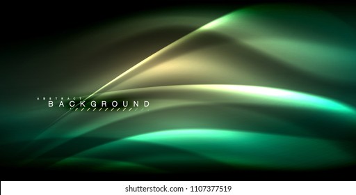 Onda brillante neón, energía mágica y fondo de movimiento de luz. Ilustración del vector