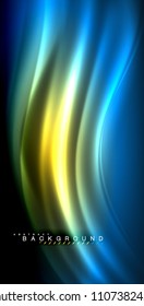Neon glowing wave, magic energy and light motion background. Vector illustration