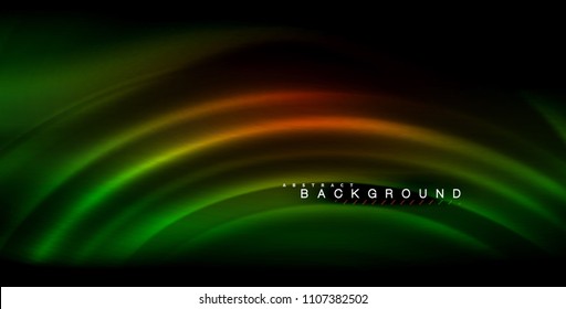 Neon glowing wave, magic energy and light motion background. Vector illustration