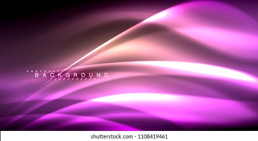 Neon glowing wave, magic energy and light motion background. Vector illustration