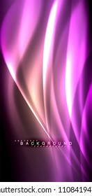 Neon glowing wave, magic energy and light motion background. Vector illustration