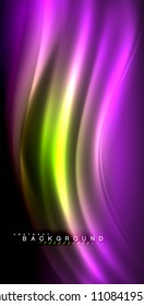 Neon glowing wave, magic energy and light motion background. Vector illustration