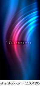 Neon glowing wave, magic energy and light motion background. Vector illustration