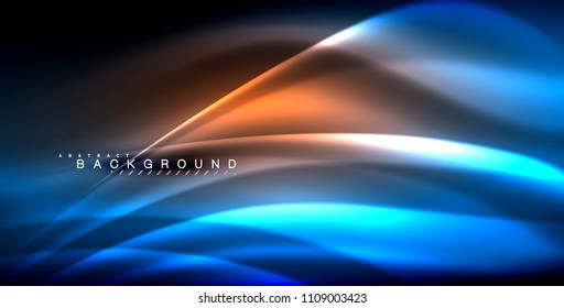 Neon glowing wave, magic energy and light motion background. Vector illustration