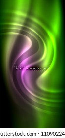 Neon glowing wave, magic energy and light motion background. Vector illustration