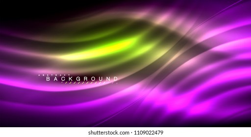 Neon glowing wave, magic energy and light motion background. Vector illustration