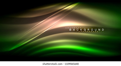 Neon glowing wave, magic energy and light motion background. Vector illustration