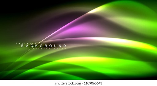 Neonleuchtende Welle, magische Energie und heller Hintergrund. Vektorgrafik