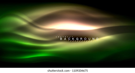 Neon glowing wave, magic energy and light motion background. Vector illustration