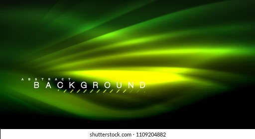 Neon glowing wave, magic energy and light motion background. Vector illustration