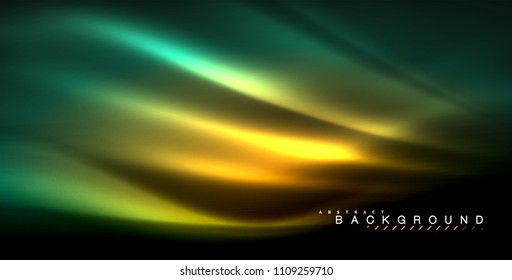 Neon glowing wave, magic energy and light motion background. Vector illustration