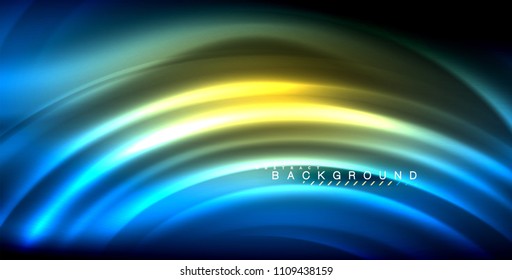 Neon glowing wave, magic energy and light motion background. Vector illustration
