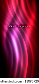 Neon glowing wave, magic energy and light motion background. Vector illustration