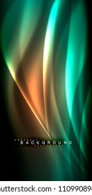Neon glowing wave, magic energy and light motion background. Vector illustration