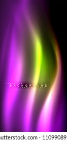 Neon glowing wave, magic energy and light motion background. Vector illustration