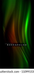 Neon glowing wave, magic energy and light motion background. Vector illustration