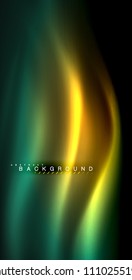 Neon glowing wave, magic energy and light motion background. Vector illustration
