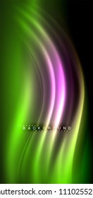 Neon glowing wave, magic energy and light motion background. Vector illustration