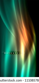 Neon glowing wave, magic energy and light motion background. Vector illustration